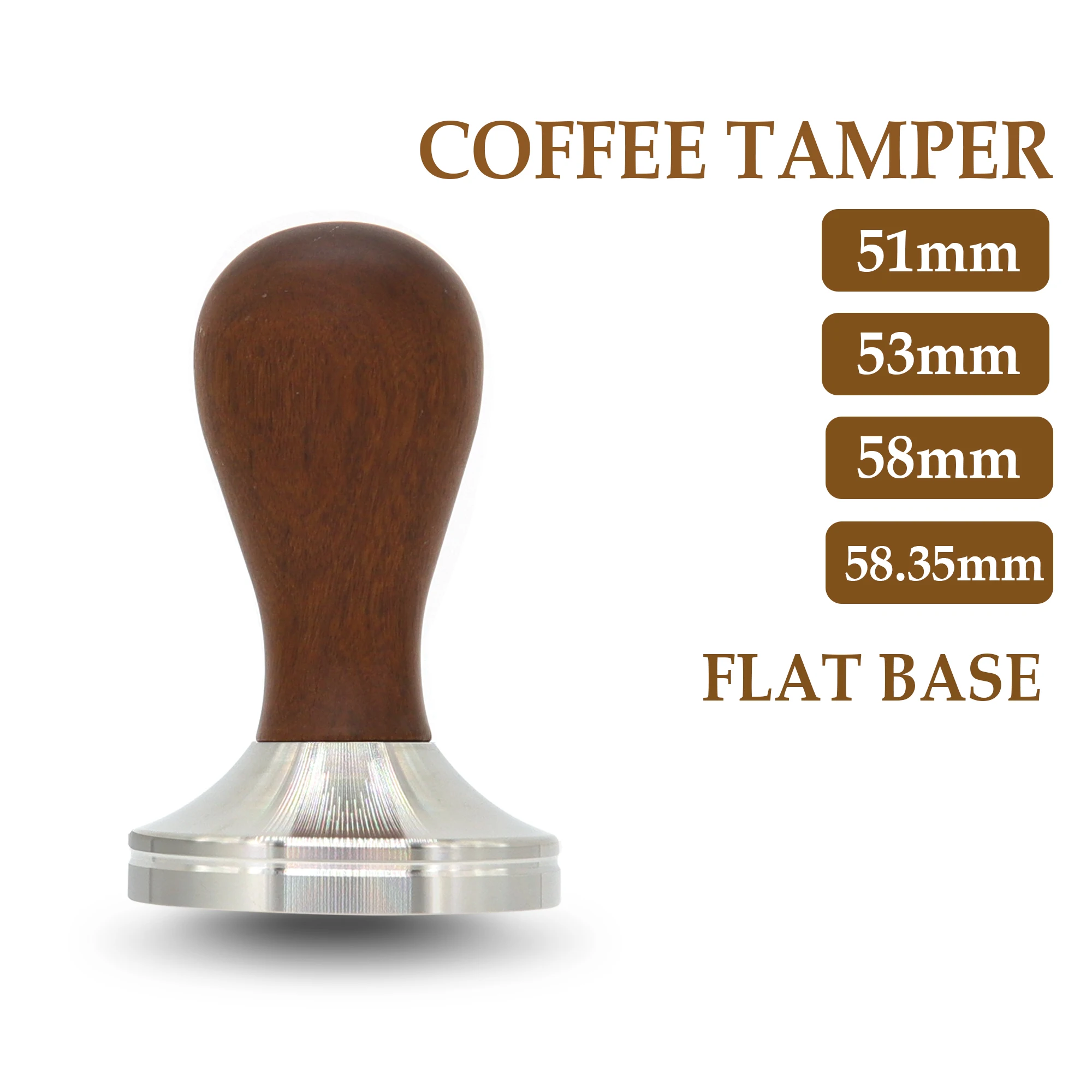 304Stainless Steel Coffee Tamper Red Sandalwood Handle, Espresso Powder, Accessories for Barista, 51mm, 53mm, 58mm, 58mm, 35mm