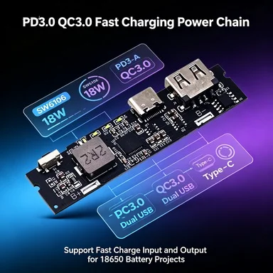 18W Type-C PD3.0 QC3.0 Dual USB Fast Charger Module, 18650 Battery Charging Board with LED Indicator