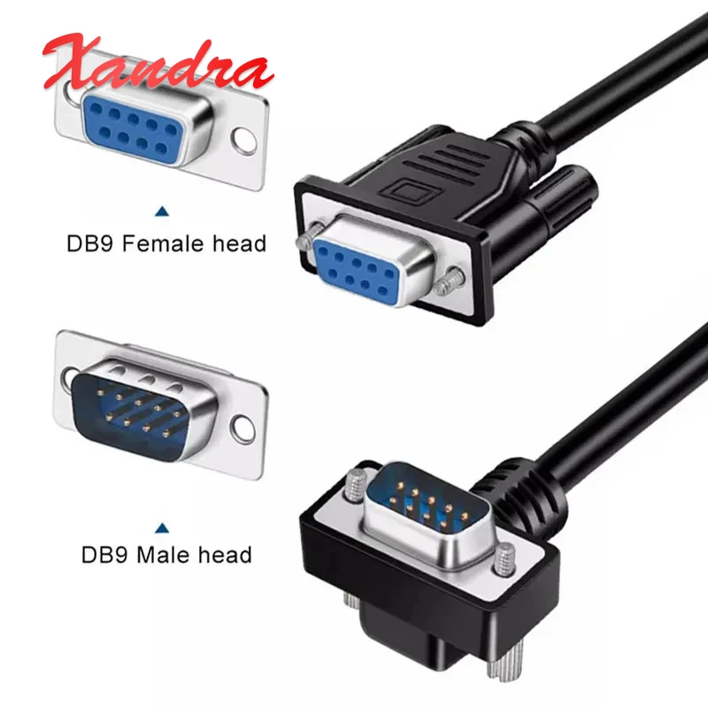 DB9 Serial Port Cable Elbow 90/270 Degree RS232 9-pin COM Port Connection Cord Pure Copper Male to Male to Female Extension Line