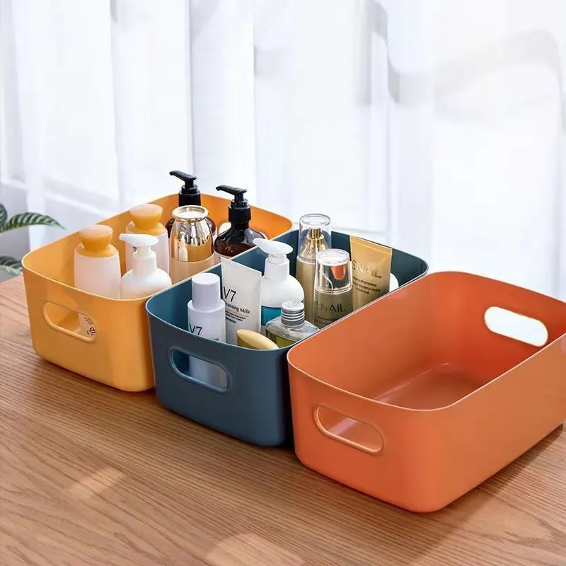 Home Storage Sundries Box Office Desktop Student Dormitory Office Desktop File Snack Make Up Basket With Handle Finishing Box