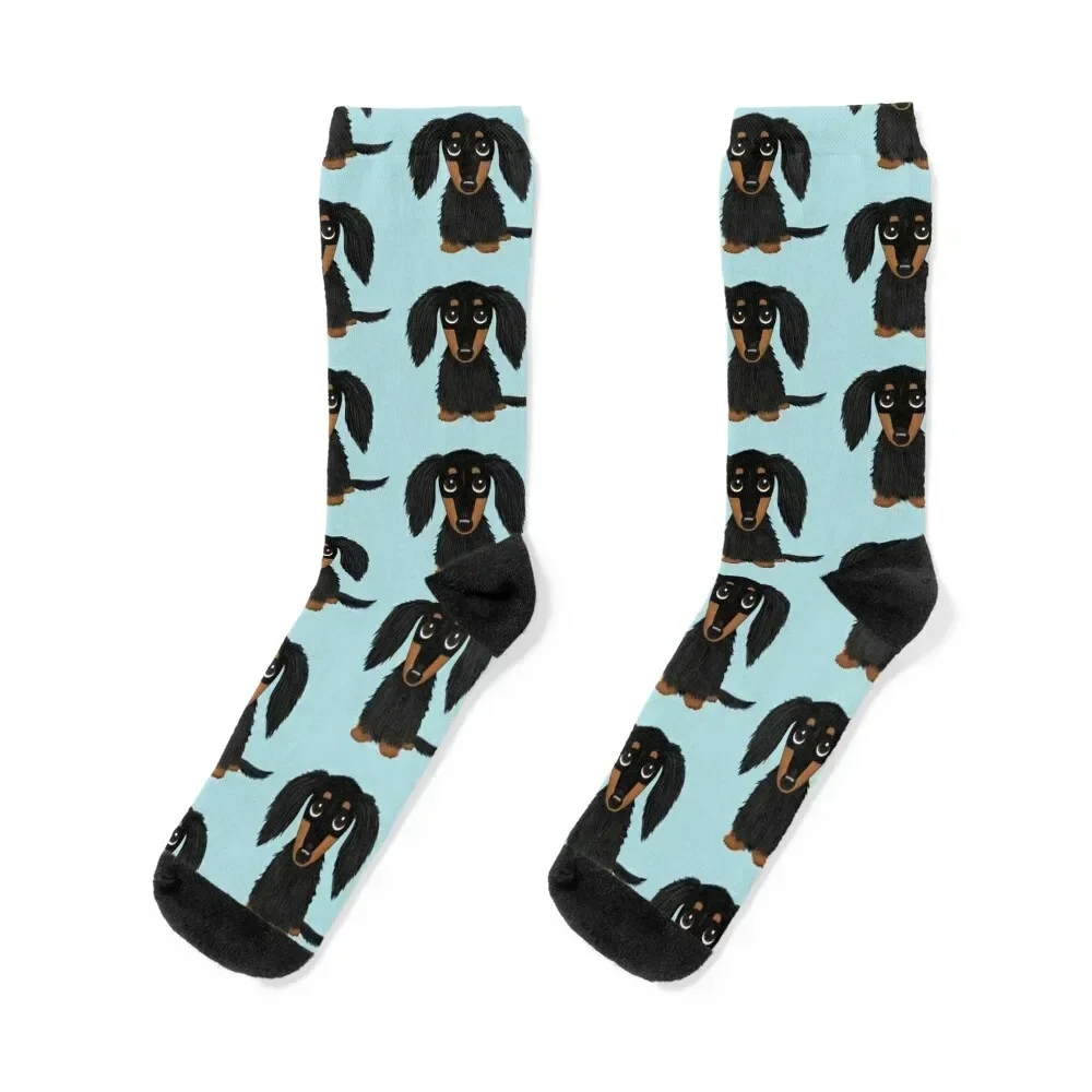 

Black and Tan Long Haired Dachshund Socks Antiskid soccer Heating sock Novelties Socks For Men Women's