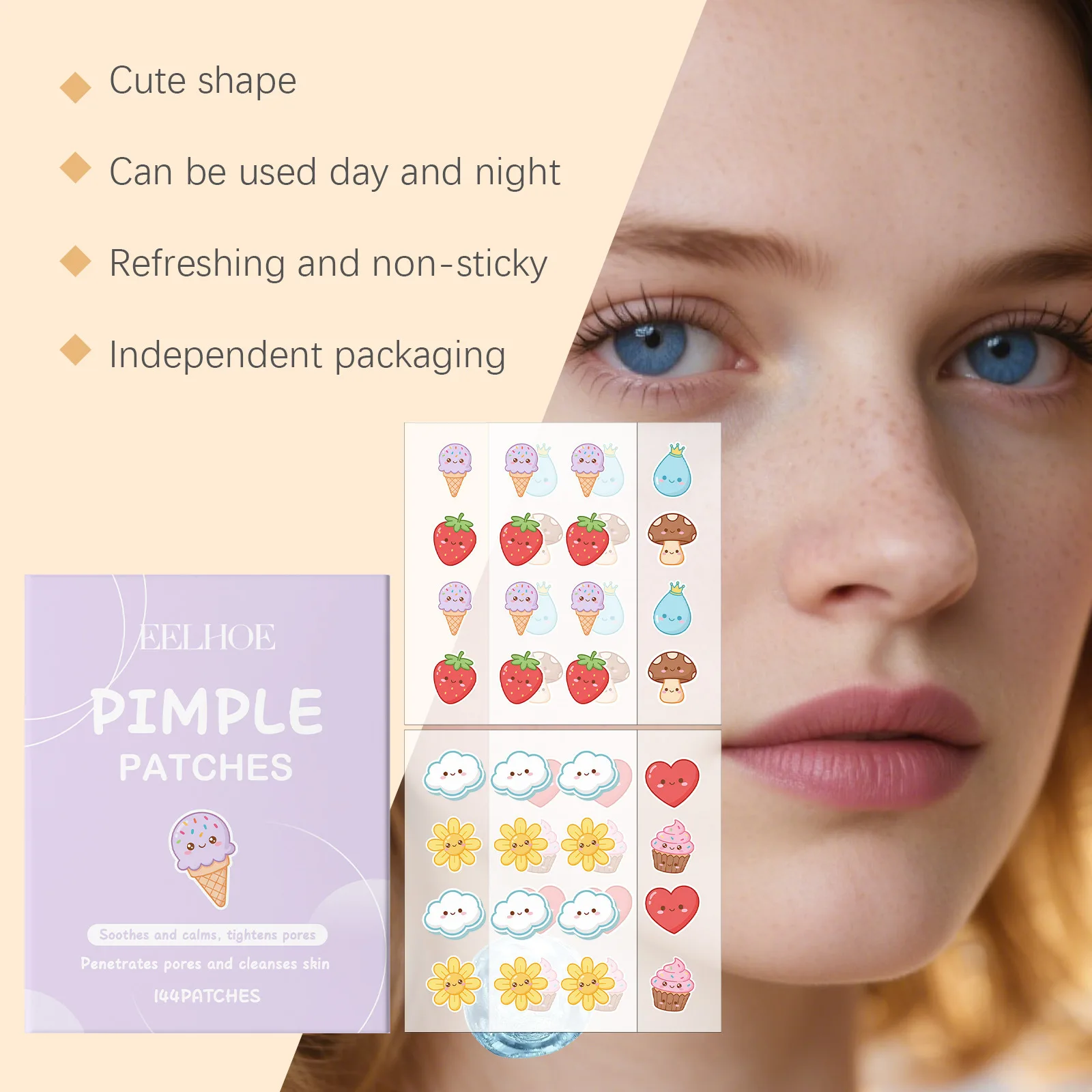 144pcs different cartoon acne patches can shrink acne in one go, used to cover up acne, acne, and facial skin care for acne
