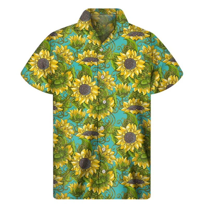 

Fashion Art Sunflower 3D Print Aloha Shirt Men Floral Hawaiian Shirts Women Summer Short Sleeve Tops Street Lapel Button Blouse