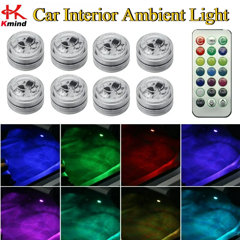 

KMIND Wireless Adhesive LED Car Interior Ambient Light Auto Roof Foot Atmosphere Lamp Diamond Diving Light Remote Control
