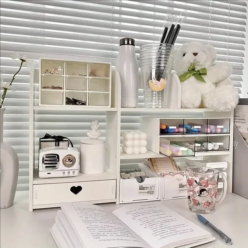 Double-Layer Desktop Organizer Rack Stationery Office Desk Accessories Storage Desktop Cosmetics Organizers Storage Shelf