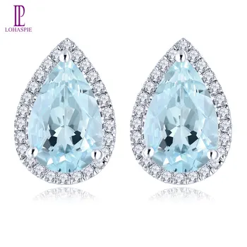 Lohaspie Natural Aquamarine Real Diamond 14K White Gold Earring 3.4 Carats Precious Gemstone Luxury Classic Style Anniversary
