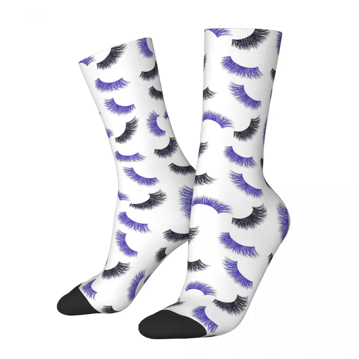 Colorful Purple Lashes Pattern Football Socks Glitter Effect Lashes Polyester Middle Tube Socks for Women Men