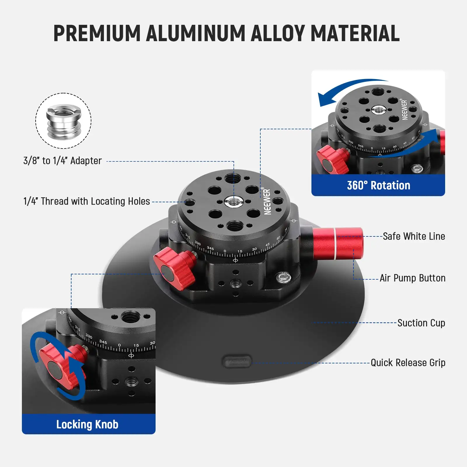NEEWER CA013 6 "كاميرا شفط كأس جبل مع الكرة رئيس ذراع سحري على زجاج السيارة الأمامي داش للكاميرا/كاميرا الحركة/حامل الهاتف