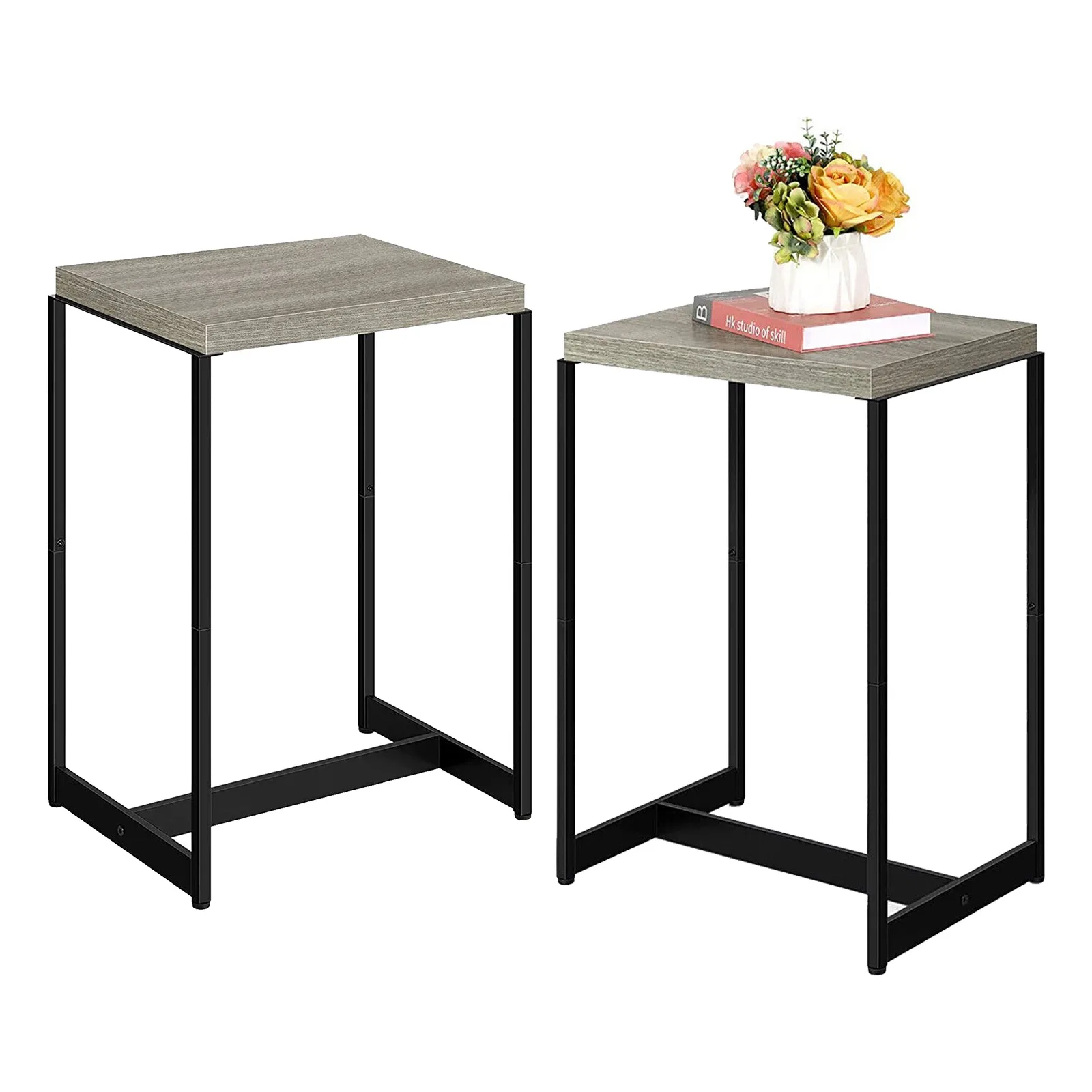 Nightstands Set of 2,2 Tier Narrow End Side Tables Bedroom with Storage Shelf,Bedside Tables for Bedroom,Living Room, Sofa Couch