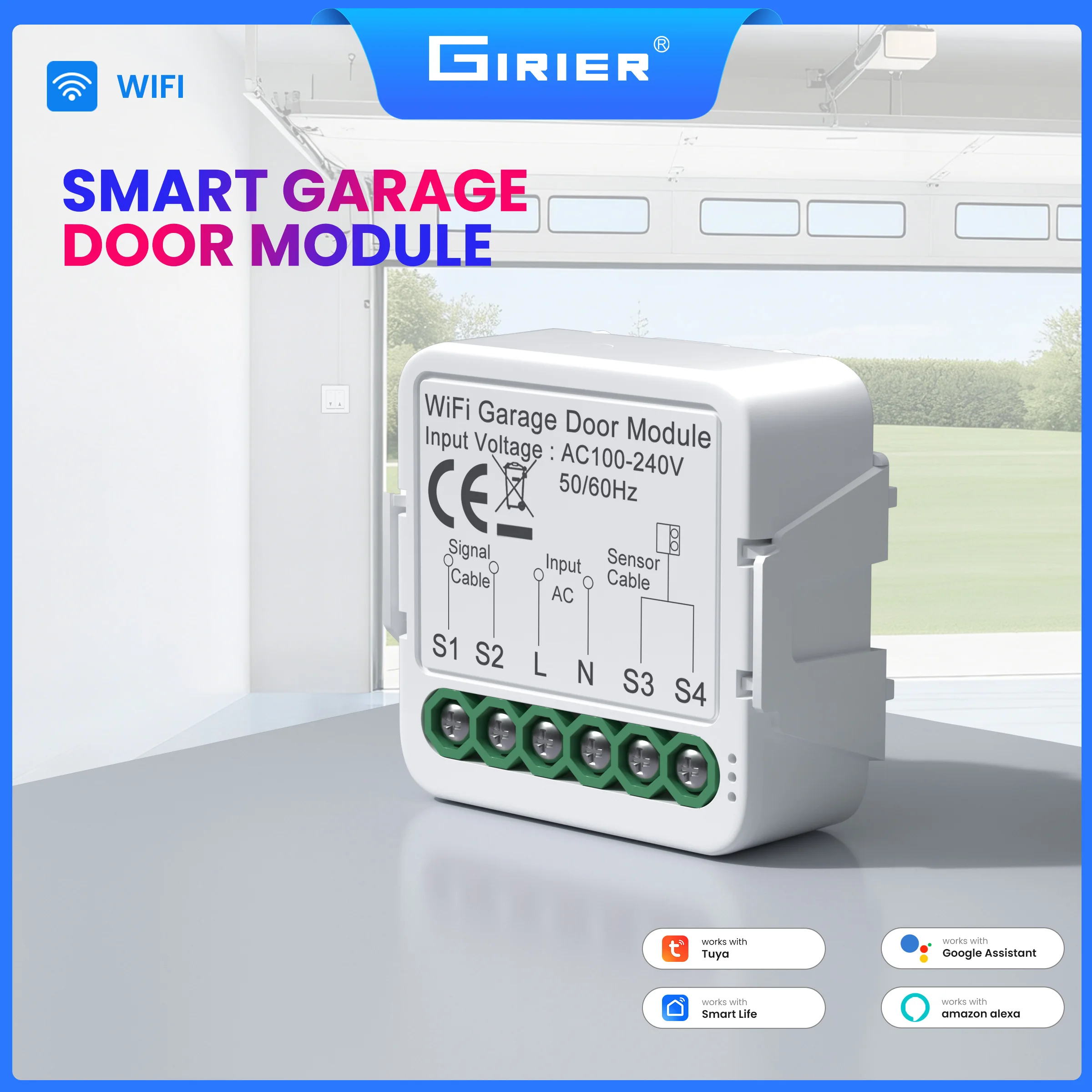 GIRIER Tuya ZigBee/WiFi Smart Garage Door Opener Controller Support APP Remote Timing Functions Compatible with Alexa Hey Google
