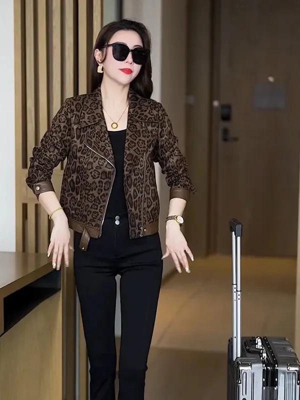 

Ретро-модное короткое пальто с леопардовым принтом для женщин, весна 2025, новинка, стройнящий универсальный топ, омолаживающий эффект, элегантный стиль
