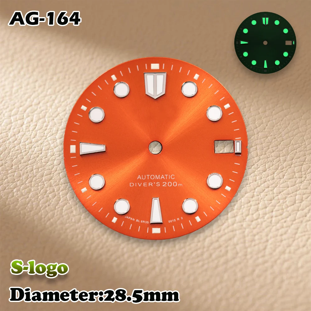 S Logo 28.5mm Sunburst Diver's Dial NH35/NH36/4R Movements C3 Green Luminous Watch Modification Accessories repair Parts