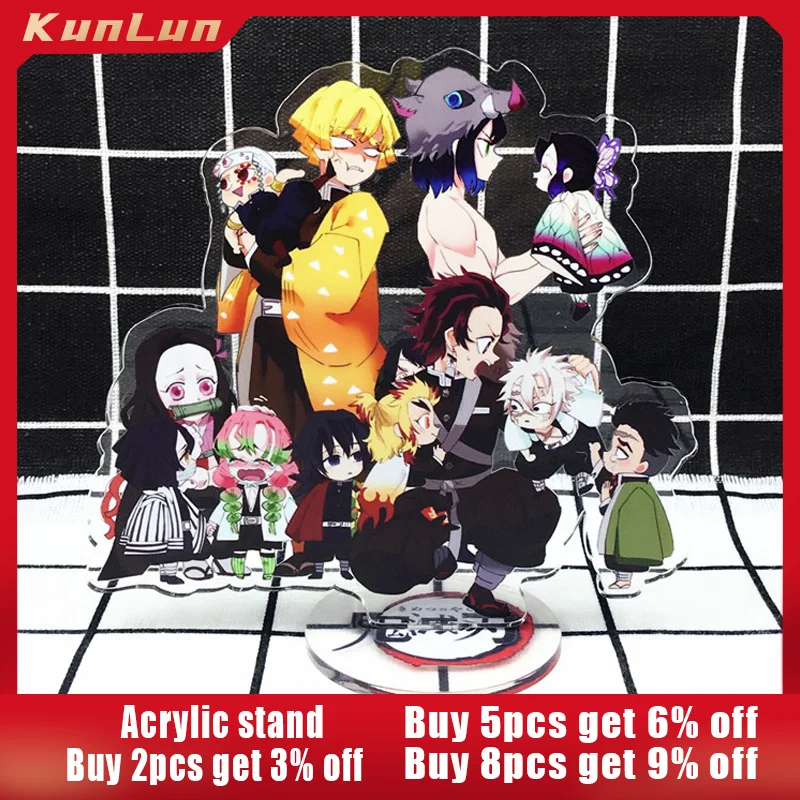 15cm Slayer Demon Nezuko Kamado Figure Acrylic Stand Happy Group Photo Model Tanjirou/ Kyoujurou/ Giyuu/ Mitsuri Statue Toy Boys