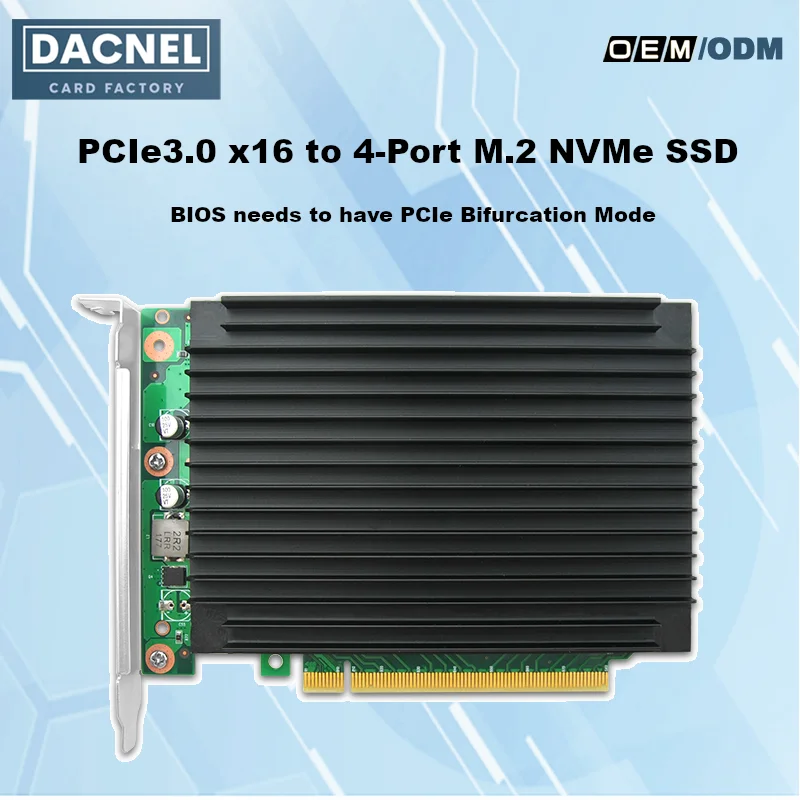 

4-Port M.2 NVMe SSD Adapter Card PCIe4.0 X16 to 2230 2242 2260 2280mm BIOS Needs PCIe Splitting Support