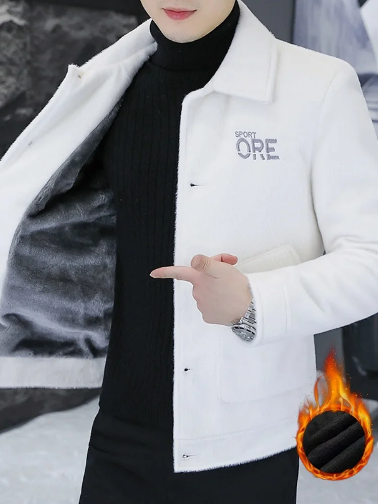 

Утепленная флисовая куртка Thiened Fce для осени и зимы, новая молодежная модель Haome, приталенная, с вышивкой, повседневная мужская куртка в корейском стиле с теплым воротником