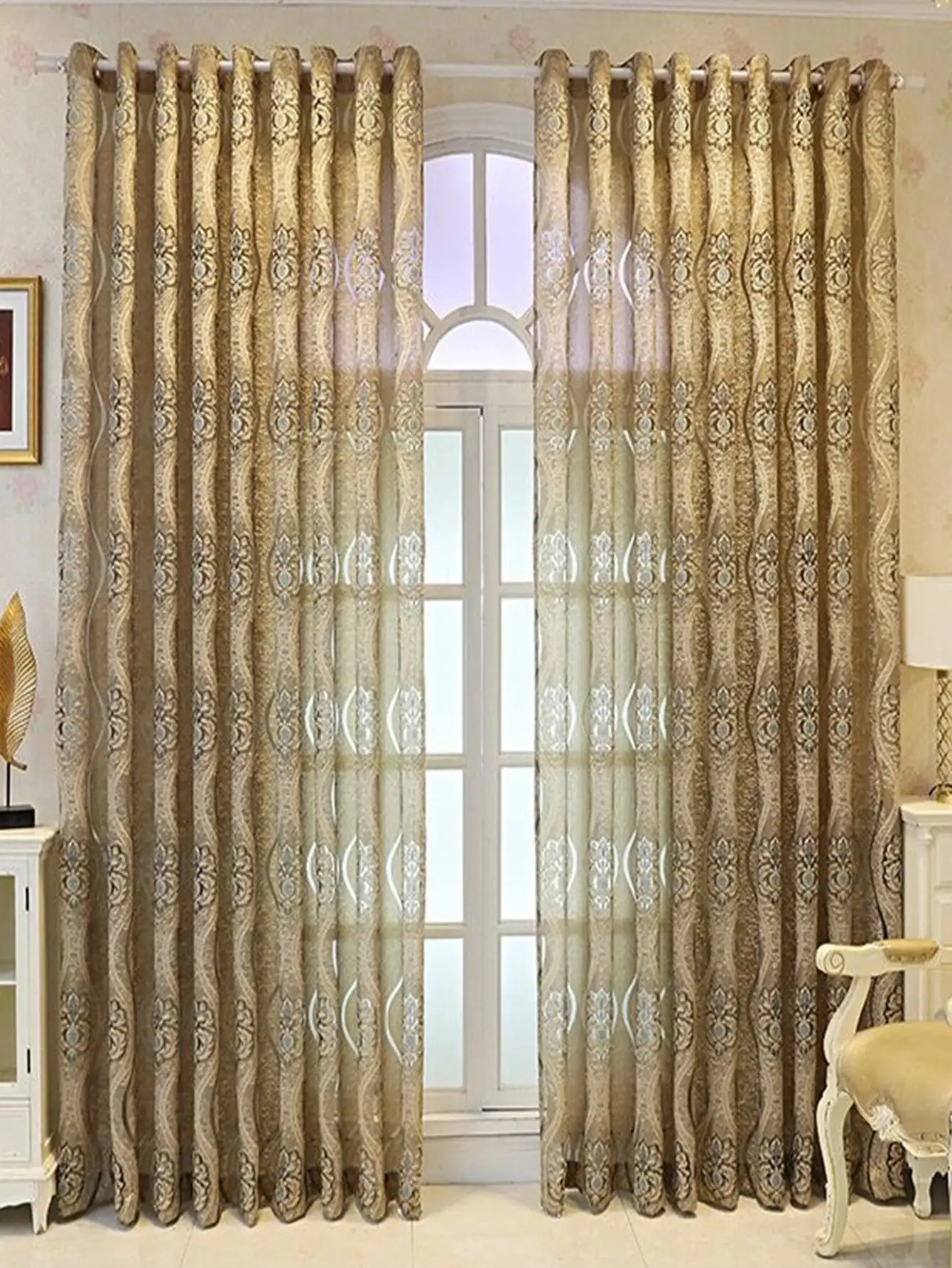 Európai Curry Nyolc Hajfodorítás perforated curtains Életszerű szoba Hálószoba Aléltság decorativa curtains, Avatás decoratie