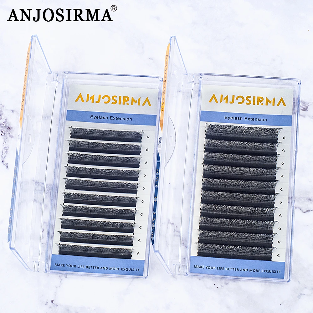 ANJOSIRMA W-Shaped Eyelash Extensions, 3 Tips, C Curl, D Curl, DD Curl,Individual Lash 5 cases/lot, High Quality