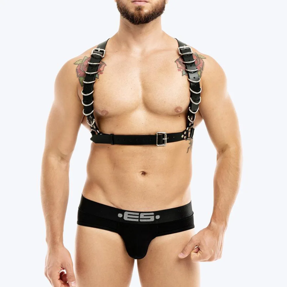 قابل للتعديل مثلي الجنس المجمعة الجسم عبودية تسخير حزام الوثن الرجال الجنس الصدر فو الجلود تسخير أحزمة مثلي الجنس الملابس للجنس الكبار #6