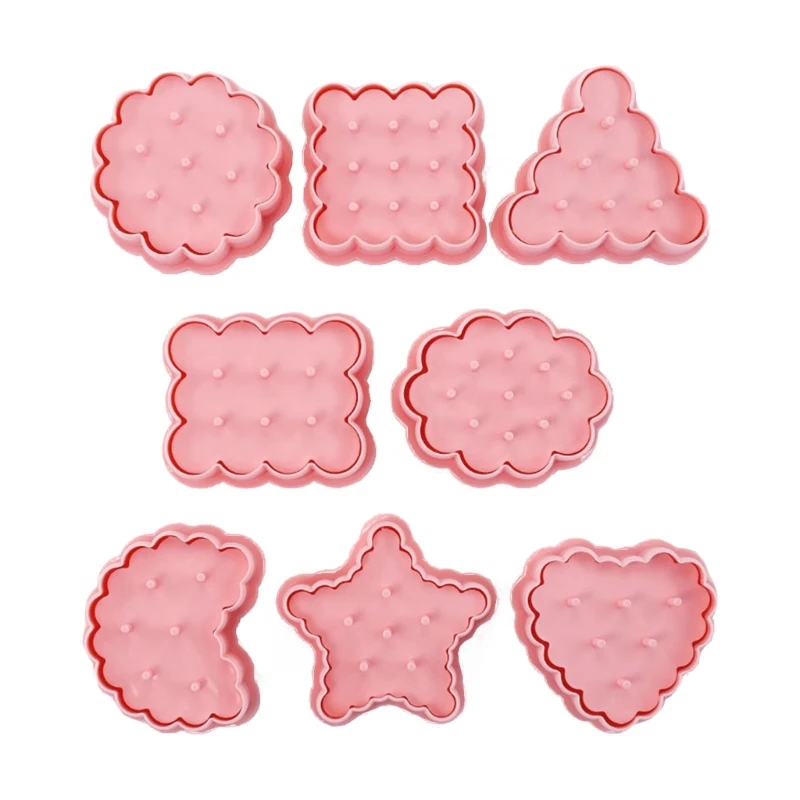 8Pcs/set Antique Cookie Cutters Plastic Flower Waves Pressable Biscuit Molds Cookie Stamps Kitchen Pastries Tool