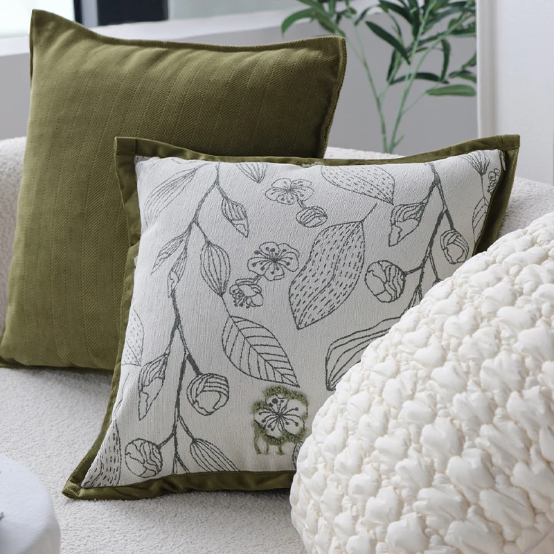 

Cushions Cover Green Polyester Decorative Leaf Edged 45x45cm Pillow Cover New Home Use For Living Room Sofa Bedroom Pillow Cover