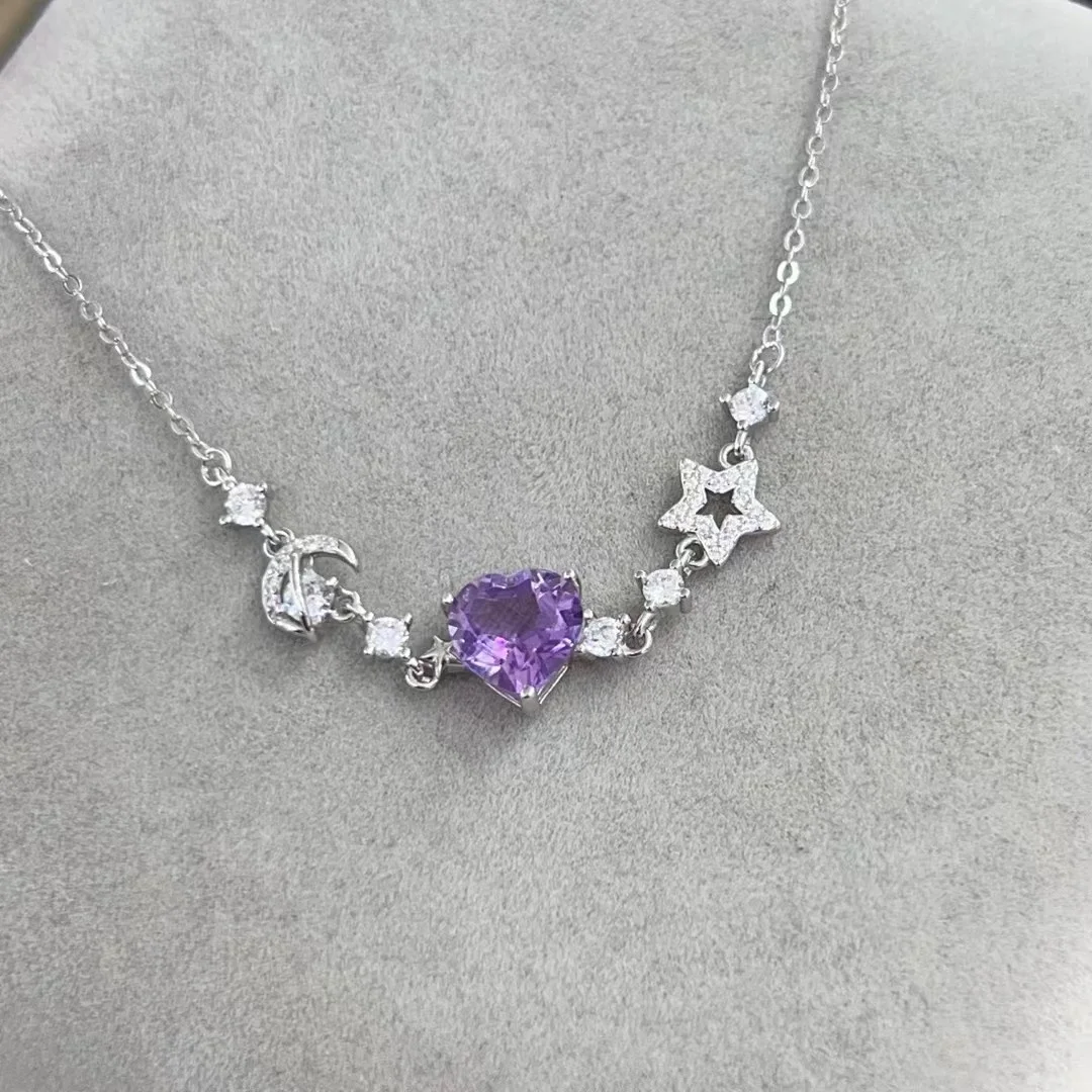 

Certificated 925 Silver Natural Semi-precious Gemstone Necklace Women Jewelry Real Garnet/Amethyst/Citrine/Peridot Star Choker