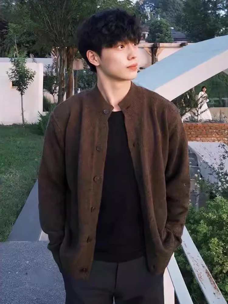 

Кофейно-коричневый мужской вязаный свитер, открытый кардиган, мягкий, удобный, повседневный, осенняя верхняя одежда, Cleanfit Premium Feeling