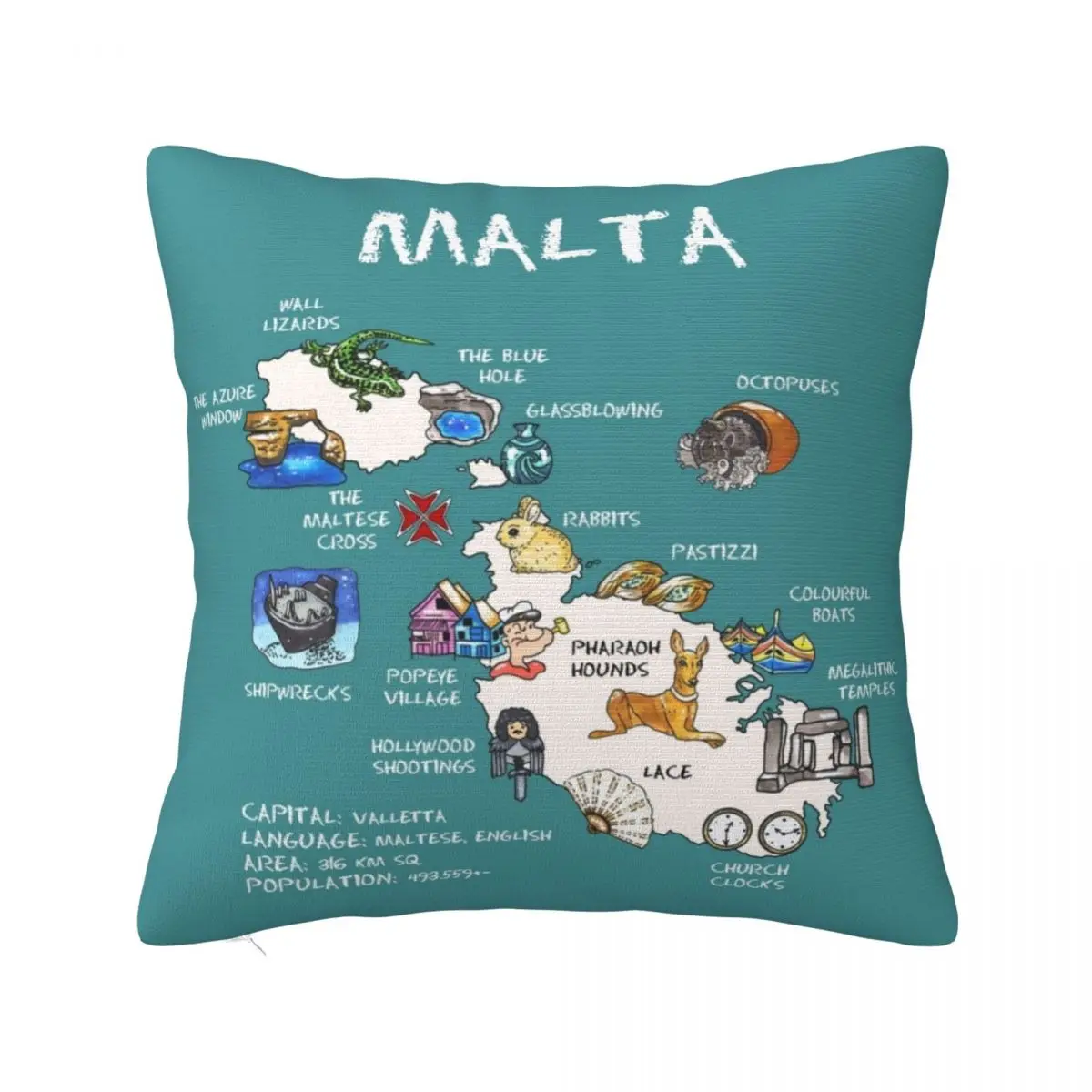 

Malta - illustrated map Throw Pillow Bed pillowcases Sofa Pillow Cover Pillowcases Bed Cushions