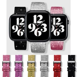 Leather Glitter strap For Apple Watch Band Ultra2 49mm 44mm 40mm correa 41mm 42mm 38/45mm bracelet iWatch Serie 9 8 7 6 5 4 3 SE