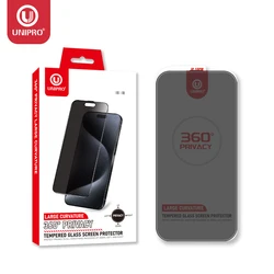 UNIPRO 360 Degree Privacy Screen Protector for iPhone 16 15 14 13 12 Pro Max 16 15 Plus Anti Spy Peeping Tempered Glass Film