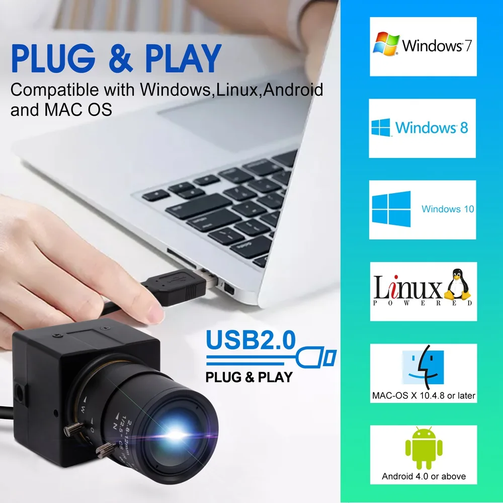 Kamera internetowa ELP 4K IMX415 Bezpłatny sterownik Obiektyw zmiennoogniskowy 2,8–12 mm Ręczne ustawianie ostrości Zoom optyczny Kamera USB 30 klatek na sekundę