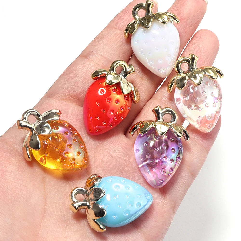 5 Stück 31x23mm Transparente Erdbeer-Acryl-Anhänger Schillernde Anhänger für DIY Schmuckherstellung Halskette Schlüsselanhänger Ohrschmuck