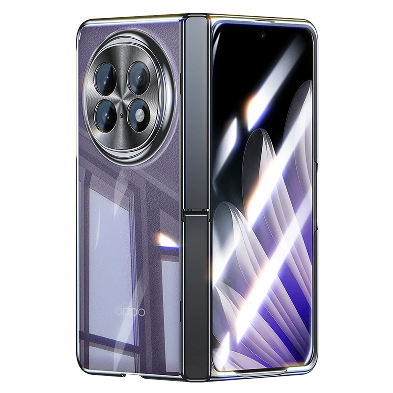 

Advanced Electroplated Frame Hinge Bracket Transparent Phone Case For OPPO N5 With Front Frame Tempered Glass Film OPPO N5 Cover