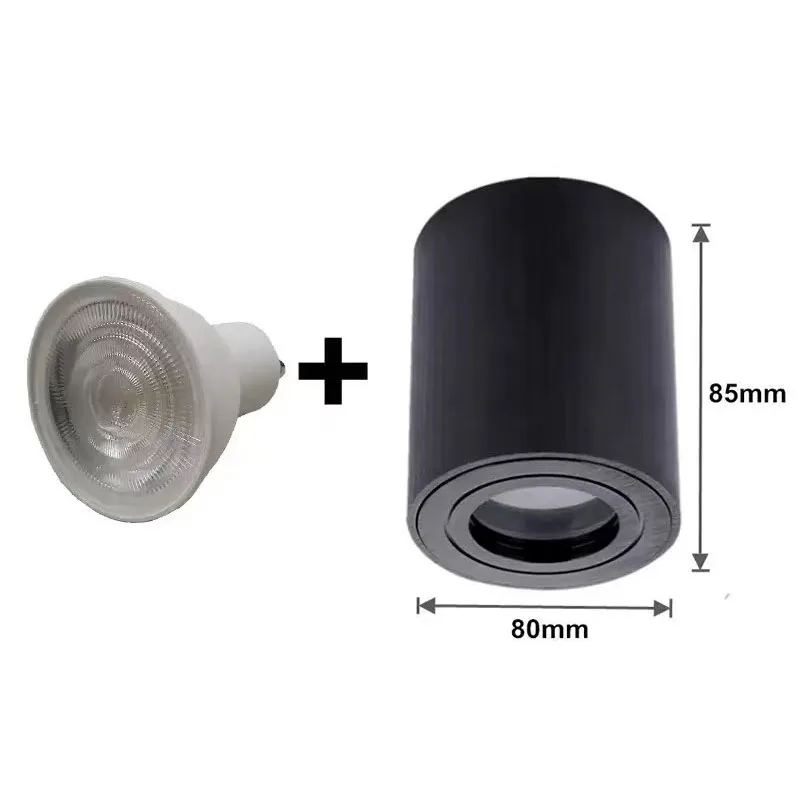 Spotlight Round LED Surface-Mounted Ceiling Spotlight Black/White GU10 Halogen Bulb Cylindrical Downlight 220V