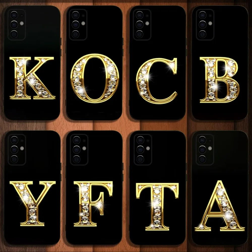 

Golden diamond acronym letters Phone Case For Samsung S24,S21,S22,S23,S30,Ultra,S20,Plus,Fe,Lite,Note,10,9,5G Black Soft Cover