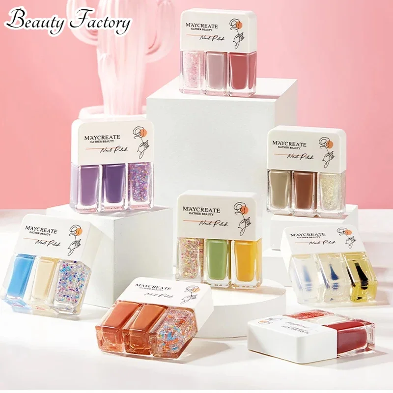 Kit de esmalte de uñas de secado rápido brillante, combinación de esmalte de uñas de Gel sin hornear, 3 en 1, 3 botellas