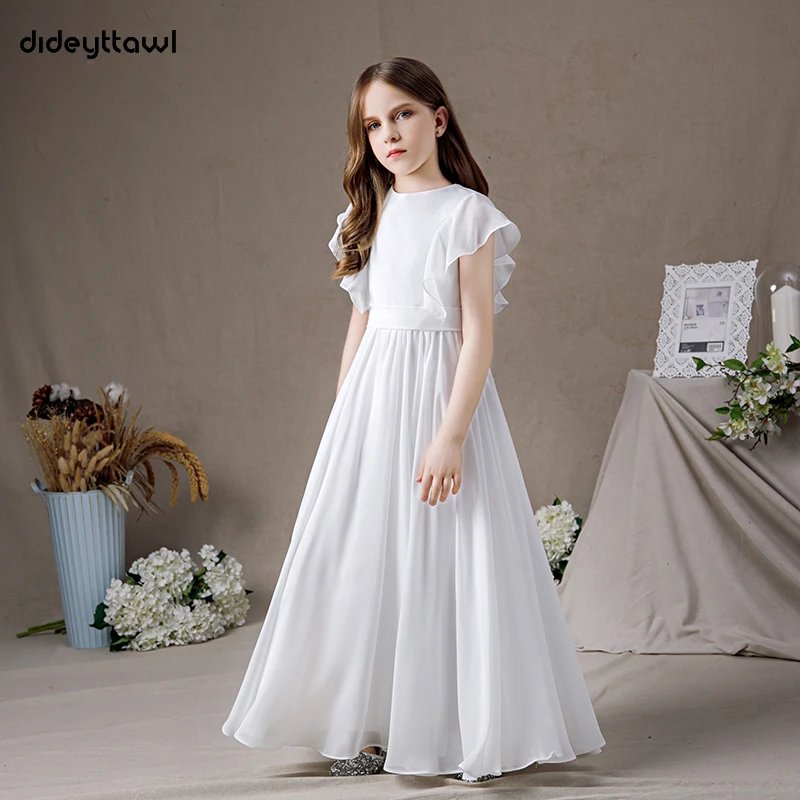 Dideyttawl Schmetterling Sleeve Chiffon Blume Mädchen Kleider 2023 Bodenlangen Junior Brautjungfer Kleid Konzert Party Erste Kommunion