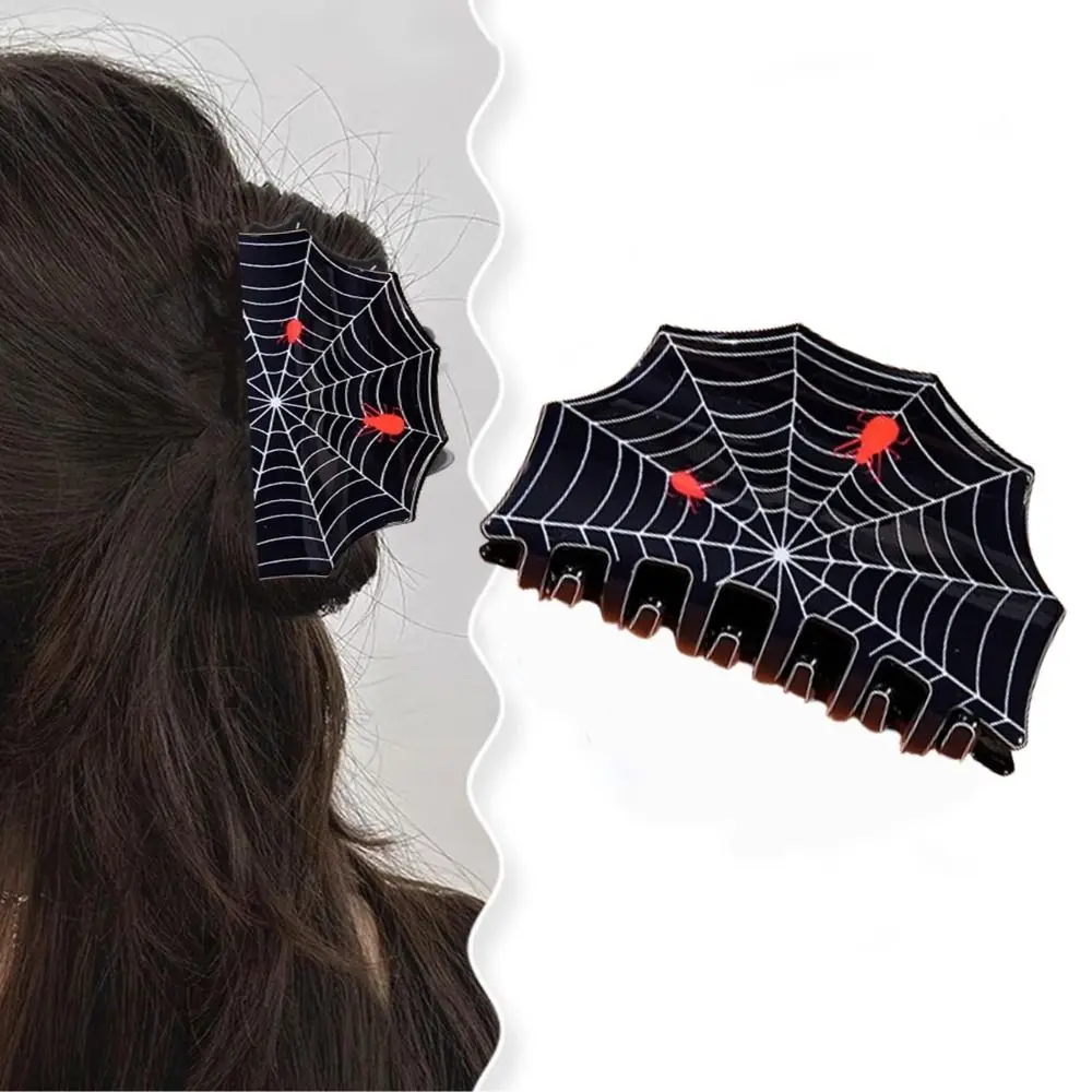 Acrylic Halloween Hairpin Funny Hairpin Exaggerates Spider Web Ponytail Clip Punk Vintage Spider Web Hair Claw Headwear