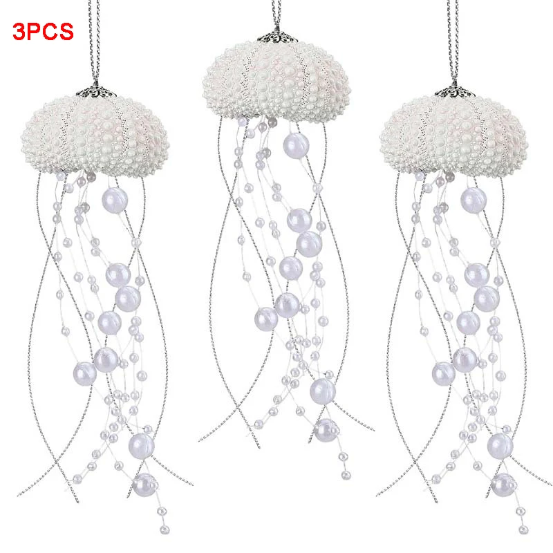 

3PCS Christmas Tree Hanging Sea Shell Jellyfish Ornaments Bedroom Balcony Window Pendant Crystal Prism Light Catcher Home Decor