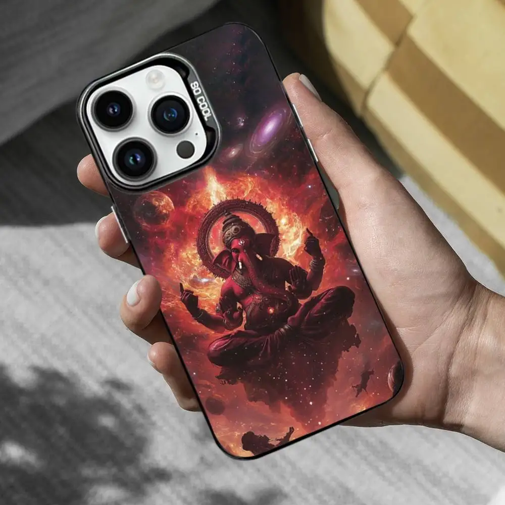 Casing Ponsel Dewa Gajah Ganesh Untuk iPhone 17,16,15,14,13,12,11,Mini,Pro,MAX,XS Hitam Matte Anti Benturan