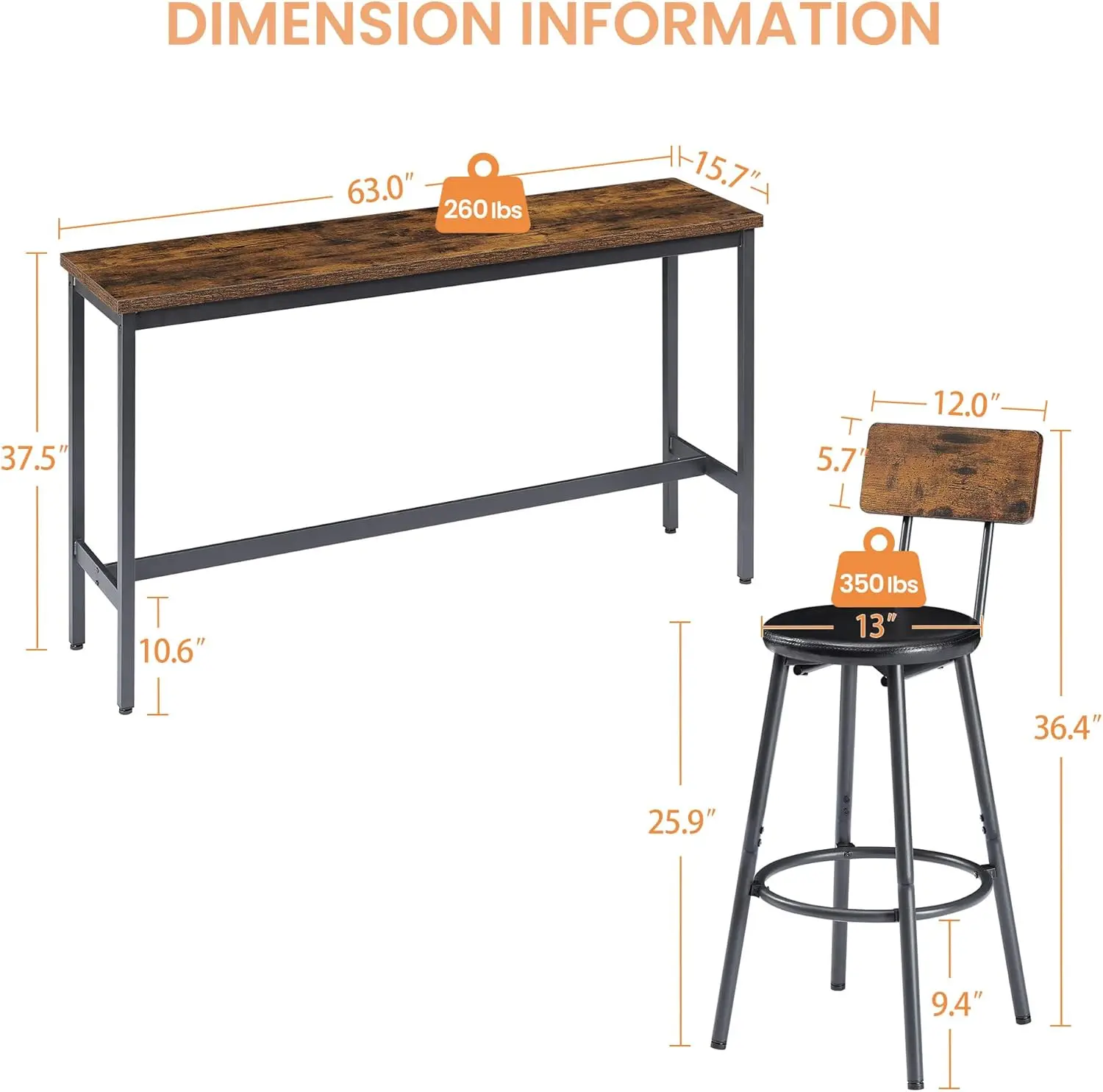 Barang Baru! Set Meja Bar Panjang dengan 3 Kursi Bar Berlapis PU, Set Meja dan Kursi Makan, Meja Kopi Tinggi Bergaya Industrial