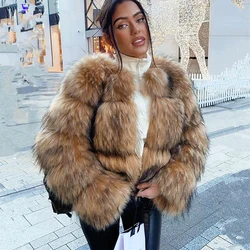 HOOOFUR Light Faux Fur Coat Women's Raccoon Jacket Winter Fashion Warm Thick Fox Leather Brown Especially Fake Fur Cold Coat