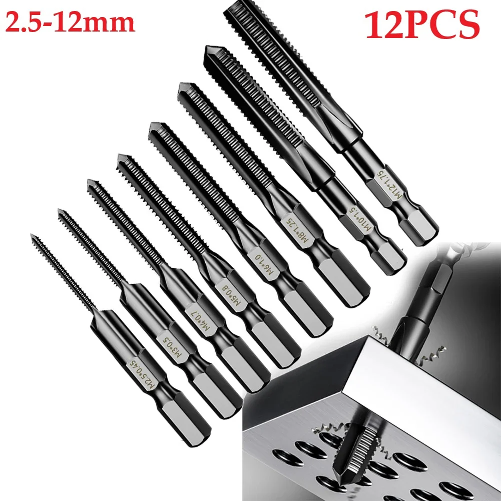 

8pcs M2.5-12 Tap Drill Bit Hex Shank HSS Threaded Bit Screw Machine Compound Tap For Woodworking Metalworking