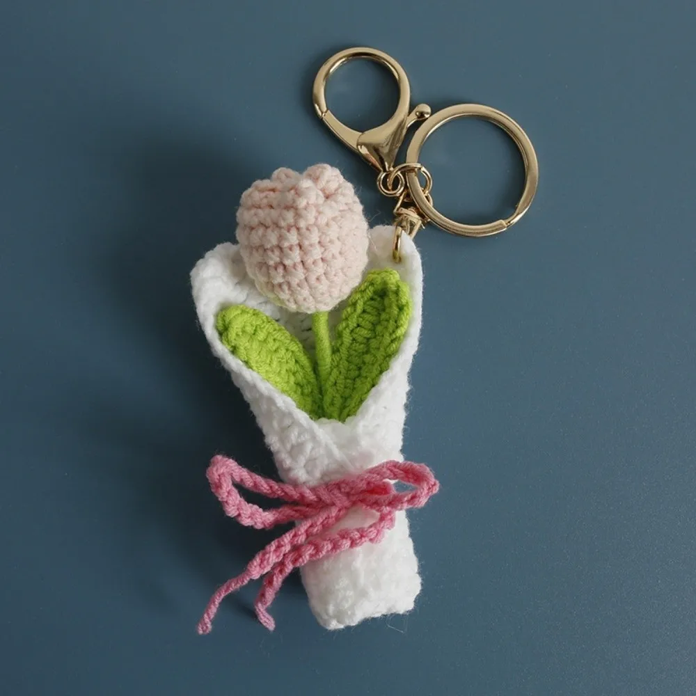 Fashion Creative Bouquet Crochet Keyrings Handmaking Exquisite Weaved Bouquet Keychain Pendant Keychain Bag Accessories