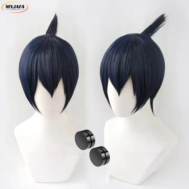 Hochwertige Hayakawa Aki Cosplay Perücke, kurz, blau, schwarz, hitzebeständig, Kunsthaar, Halloween-Party, Anime-Perücken + Perückenkappe