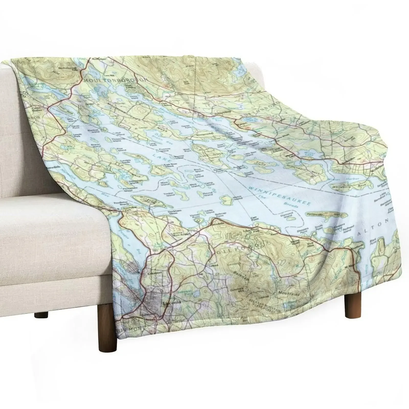 

Lake Winnipesaukee Map (1986) Throw Blanket Bed Sofa valentine gift ideas Blankets