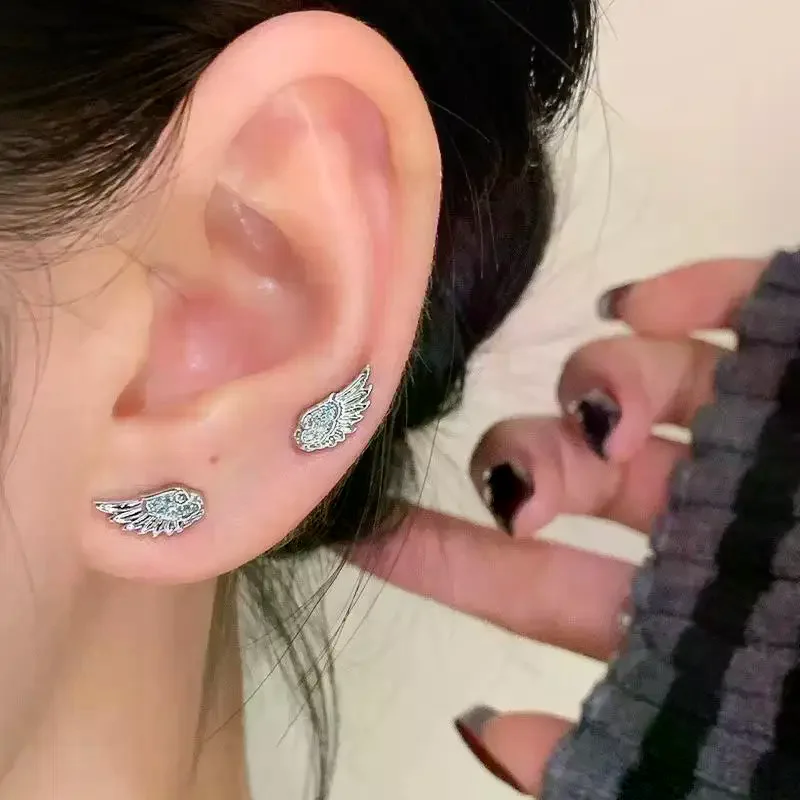 Simple Alloy Long Wing Stud Temperament Feather Earrings Silver Wings Shape Elf Ear Cuff Earrings Jewelry Accessories Gifts