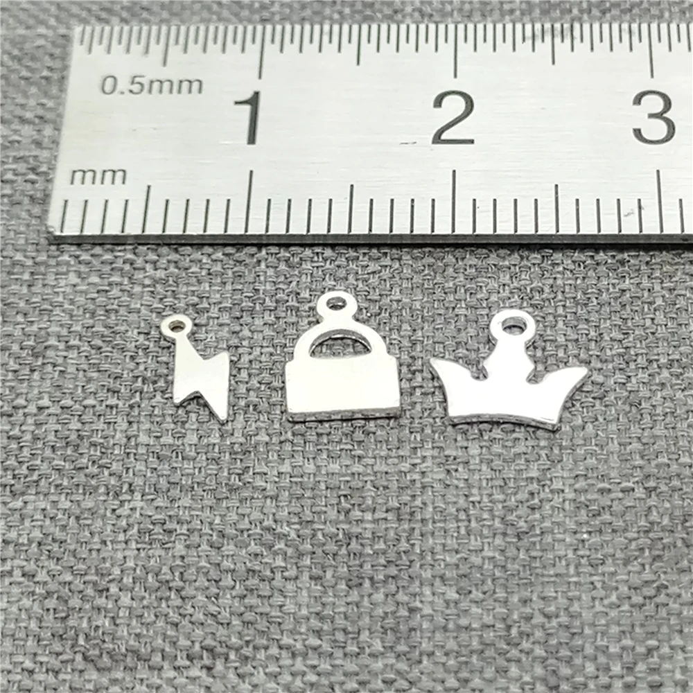 15 Pieces of 925 Sterling Silver Tiny Lightning Lock Crown Tag Charms 2-sided for Necklace Bracelet