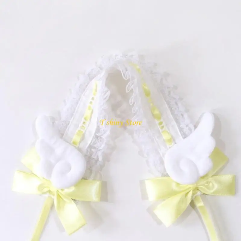 N58f Women Hair Bands Maid Cosplay Band Band Lolitas en dentelle lace avec des ailes mignonnes, décorations à bowknot