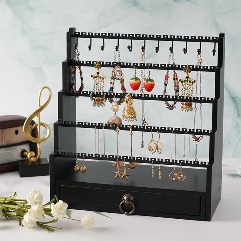 5-Layer Stepped Jewelry Rack Kit Jewelry Display Stand Earrings Necklaces Rings Jewelry Stand Desktop Earring Storage Rack Set