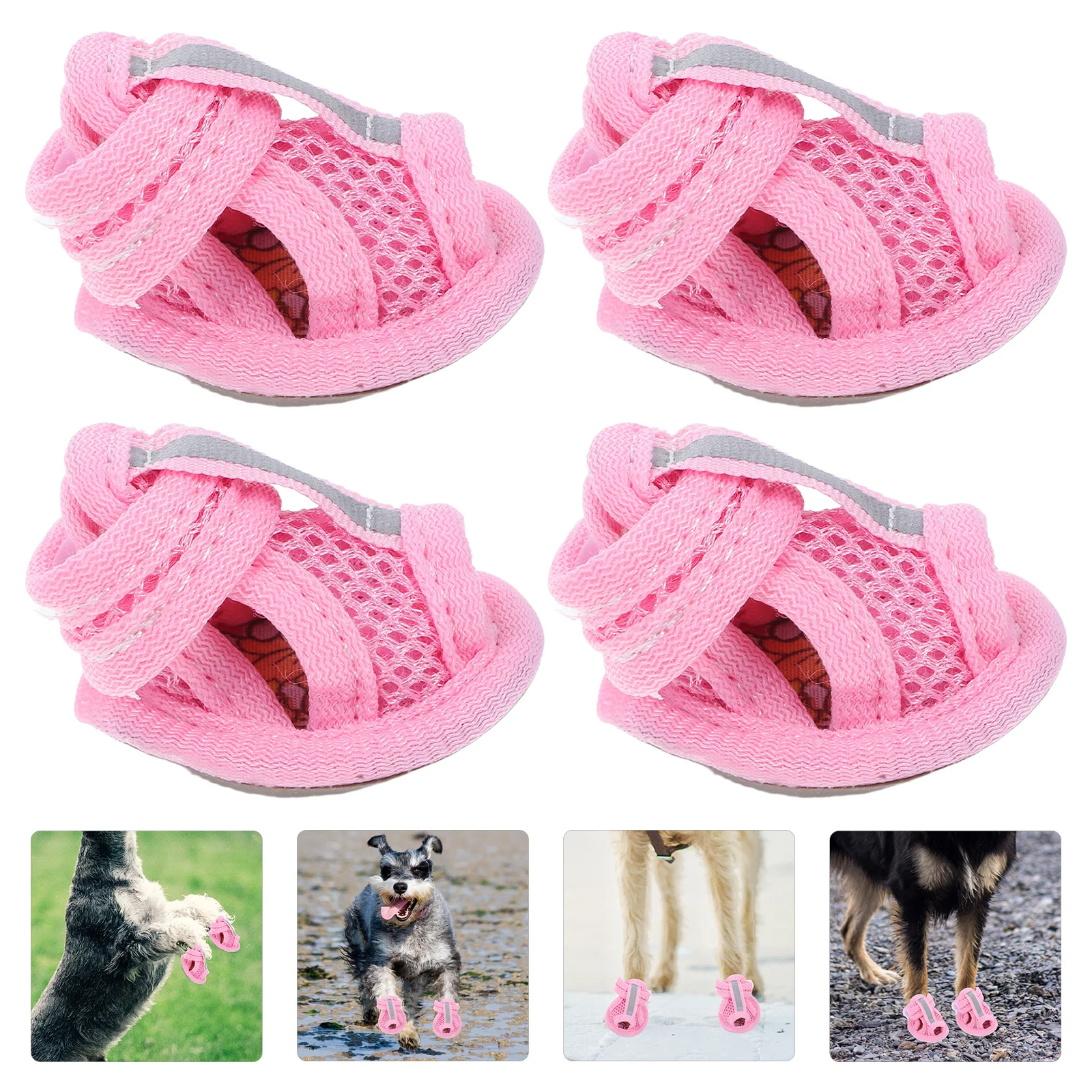 

4Pcs Pet Sandal Summer Breathable Mesh Dog Shoes Anti-Slip Sneakers Protect Paws on Beach Pink Size 1 Dog Shoes